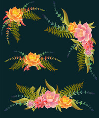 amazing bouquets of succulents, illustration of floral elements, can be used for frames, greeting card or wedding invitation, notepads, natural cosmetics, health care, yoga center and other design