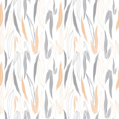 Botanical floral vector seamless pattern with hand drawn herbs, plants, flowers and leaves.