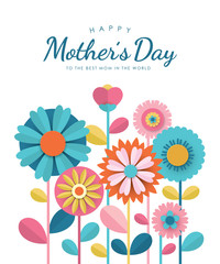 Happy Mother's Day greeting card design with paper cut flowers