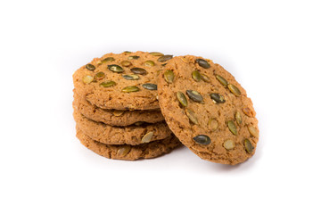 Fresh baked oatmeal cookie on a white