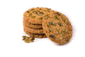 Fresh baked oatmeal cookie on a white