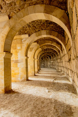 Fototapeta na wymiar Halls of Roman theatre at Aspendos