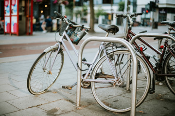 Naklejka na ściany i meble Bicycles kept in a suburban area