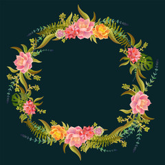 Beautiful wreath in green tones.Elegant vector floral collection. Can be used for greeting card or wedding invitation, natural cosmetics, health care, yoga center and other design
