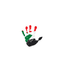 Sudan flag and hand on white background. Vector illustration