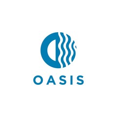 Wave symbol or oasis, ocean, with letter O vector template, logo design inspiration