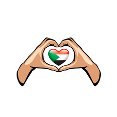 Fototapeta premium Sudan flag and hand on white background. Vector illustration