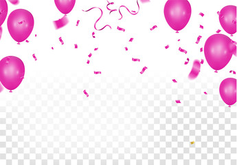 Many Falling Pink Tiny Confetti Isolated On White Background. Vector
