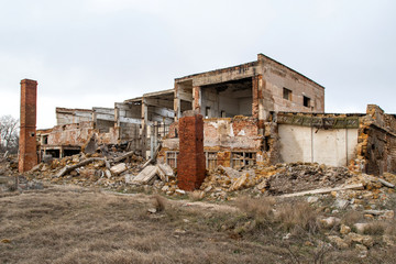 The ruins of the old building. Removal of buildings and factories