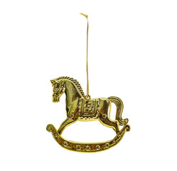 Golden Christmas hanging horse isolated on the white
