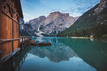 Braies Lake, Fanes Sennes Braies Natural Park, Dolomites, South Tyrol, Italy