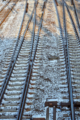 Railway tracks  during the winter in Poznan.