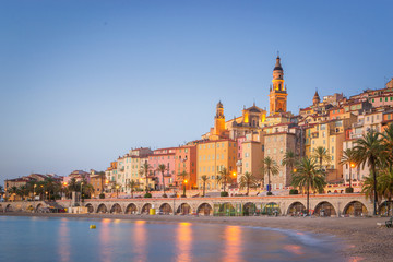 Evening View of beautiful Menton, France