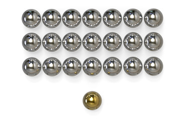 Leadership concept - gold and silver balls on isolated white background, 3d illustration