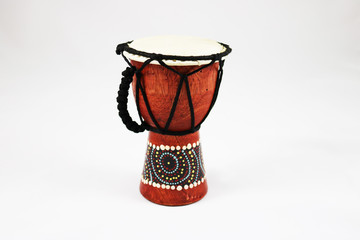 Wooden handmade drum isolated on a white background (chalice drum, debuka, doumbek, tablah)