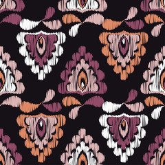 Ethnic boho seamless pattern. Ikat. Flowers. Traditional ornament. Geometric background. Folk motif. Can be used for wallpaper, textile, invitation card, wrapping, web page background.