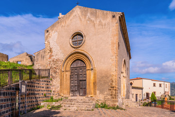 Fototapeta na wymiar View of the XV century church in the beautiful italian village Savoca, Sicily, Italy