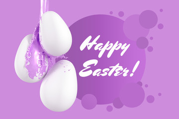 Easter greetings with spray paint dripping from the eggs on a plain background. 3D illustration