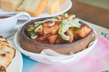Shish kebab from pork on a skewe