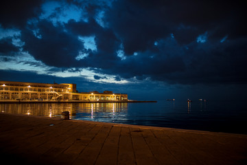 spectacular sunset at the port of Trieste