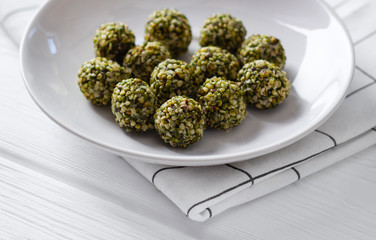 Raw Food Candy Balls. Vegetarian healthy food concept.