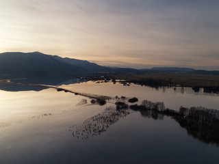 Aerial shot of Cerknisko lake. Cerkniško jezero