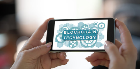 Blockchain technology concept on a smartphone