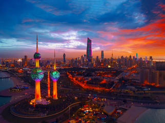 A beautiful shot of the  landscape of Kuwait City during sunset - 248131602