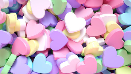 Colorful Heart Candies (Sweets). Background Concept - Valentine's Day - 3D Illustration