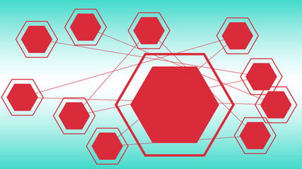 Red hexagons shapes layout template for science technology background