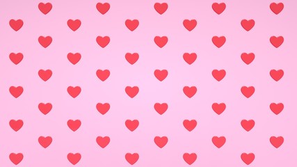 Red Hearts Isolated On The Pastel Pink Background. Pattern, Texture - Valentine's Day - 3D Illustration
