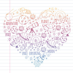 Space vector illustration. Science, technology pattern. Rocket and spaceships.