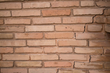 wall of clay bricks. old masonry.