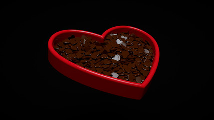 Chocolate Heart Candies (Sweets) In Red Heart Box Isolated On The Black Background - Valentine's Day - 3D Illustration