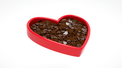 Chocolate Heart Candies (Sweets) In Red Heart Box Isolated On The White Background - Valentine's Day - 3D Illustration