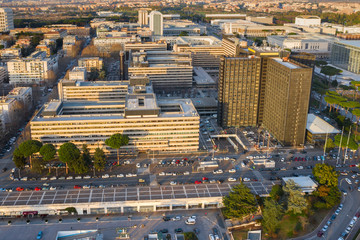 Aerial view of the modern EUR district in Rome, built for the Universal Exposition that should have...