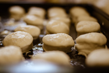 Fresh raw dough balls background