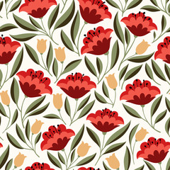 Folk Flowers seamless pattern