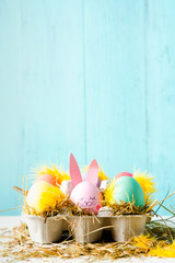 Cute easter eggs composition with copy space