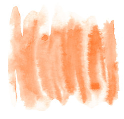Light orange watercolor hand-drawn isolated wash stain on white background for text, design. Abstract texture made by brush for wallpaper, label.