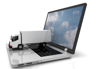 3d laptop and truck.3d illustration