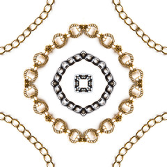 Golden and blue chain on white. Luxury pattern.