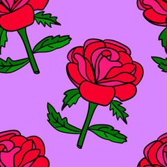 Cartoon doodle linear rose seamless pattern. Floral background. Vector illustration.