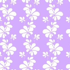 Modern botanical seamless vector pattern. Lupine leaves white shapes  sillhouettes in strips on light violet background.