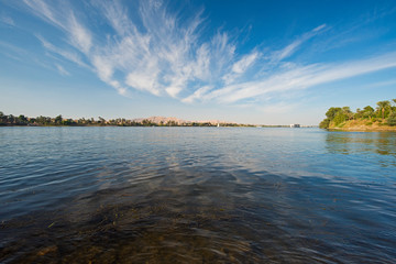 View of river nile in Egypt showing Luxor west bank