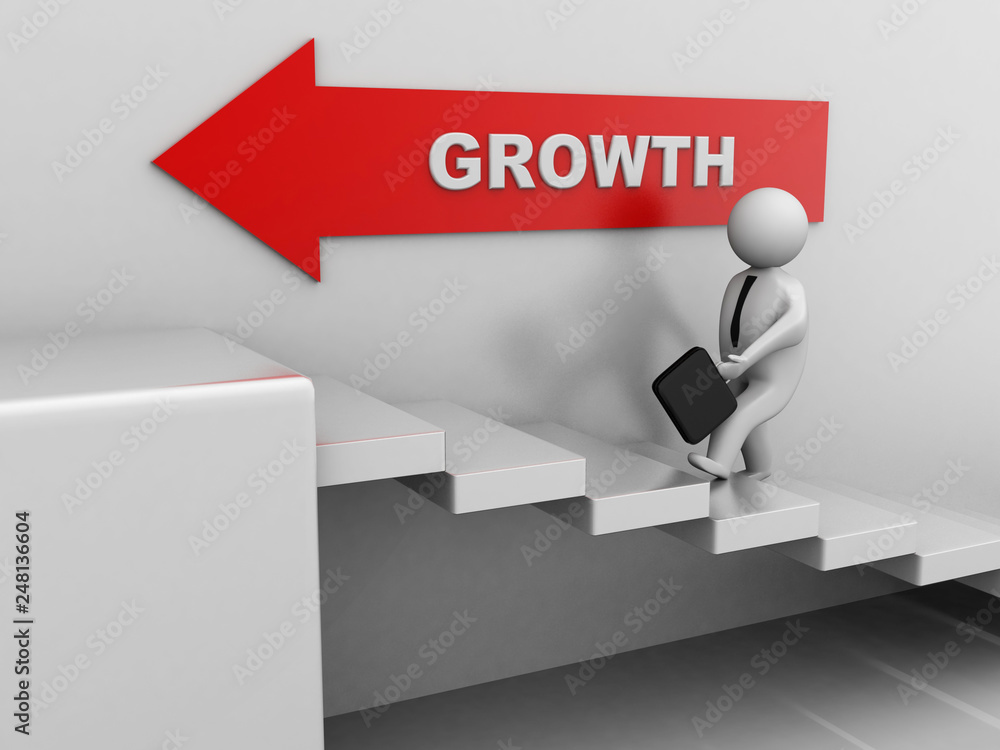 Poster 3d rendering man climb up walking on step