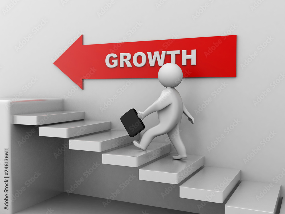 Poster 3d rendering Man climb up walking on step
