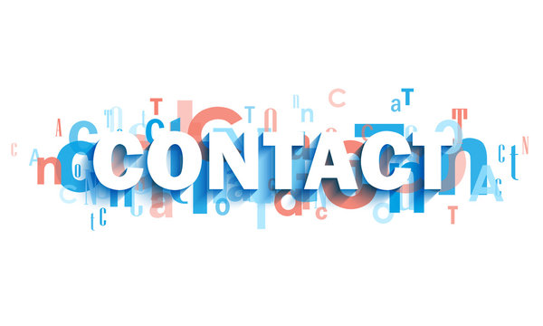 CONTACT blue and coral typography banner