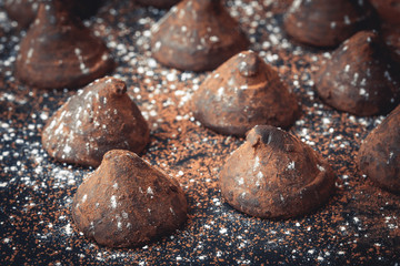 Fototapeta na wymiar chocolate truffles on slate tray