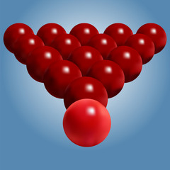 Vector red balls for billiards on a blue background. Realistic illustration.Sixteen balls
